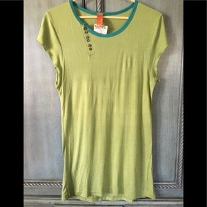 Short sleeve lime green knit trimmed w/ Kelly green and 6 decorative buttons